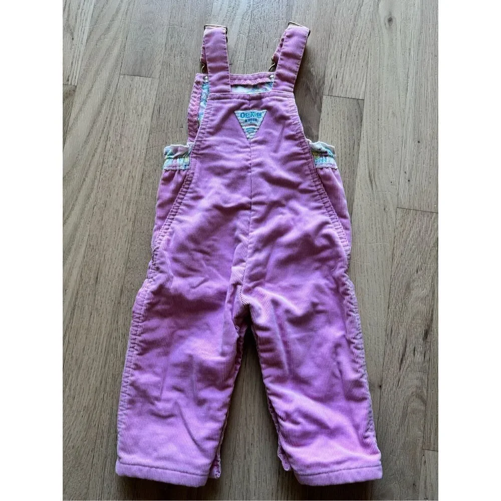 Oshkosh B’gosh Vintage Pink Corduroy Overalls Vestbak Cotton Blend 12 Months